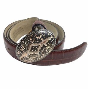 VINTAGE Belt Genuine Leather Metal Buckle Oval Southwestern Western Size Medium